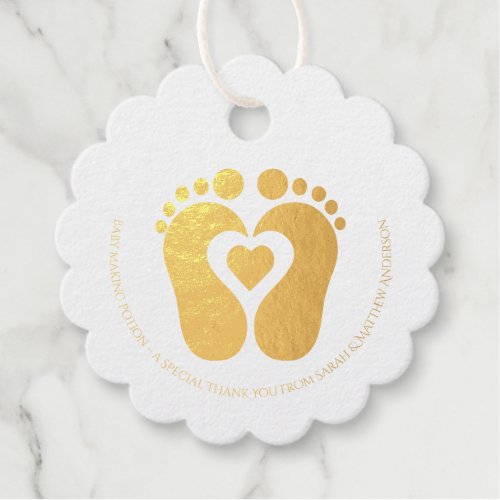 Pink Cute Baby Making Potion Gold Little Feet Foil Favor Tags