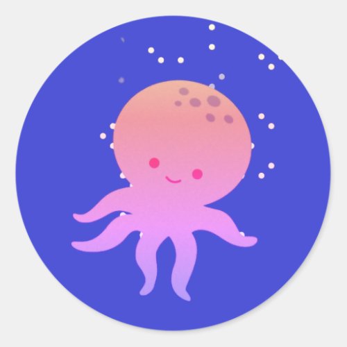 Pink Cute Baby Octopus Cartoon Classic Round Sticker