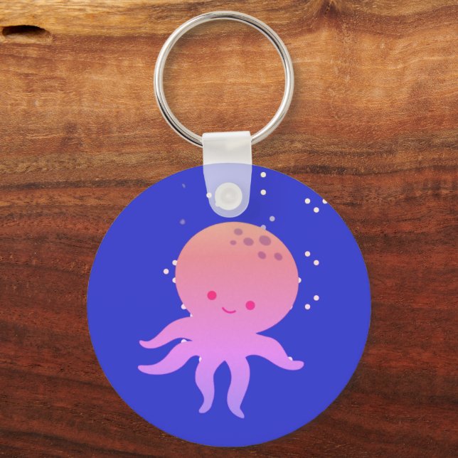 Pink Cute Baby Octopus Cartoon Keychain (Back)