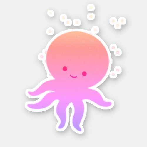 Pink Cute Baby Octopus Cartoon Sticker