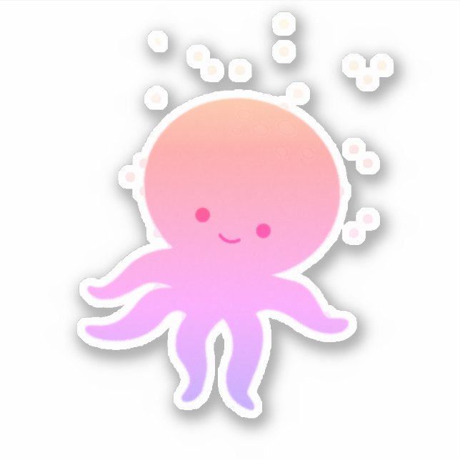 Pink Cute Baby Octopus Cartoon Sticker (Front)