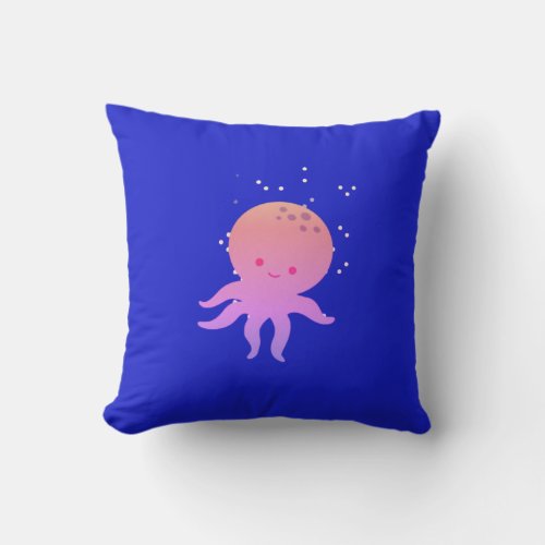 Pink Cute Baby Octopus Cartoon Throw Pillow