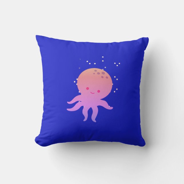 Pink Cute Baby Octopus Cartoon Throw Pillow (Front)