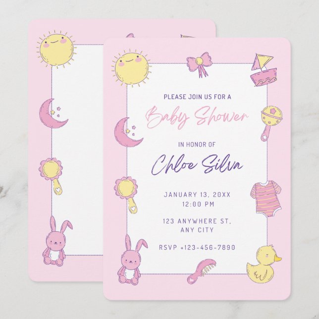Pink Cute Baby Shower Invitation (Front/Back)