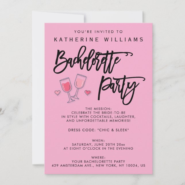 Pink Cute Bachelorette Party Invitations (Front)
