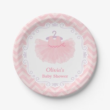Pink Cute Ballerina Tutu Baby Girl Shower Supplies Paper Plate On