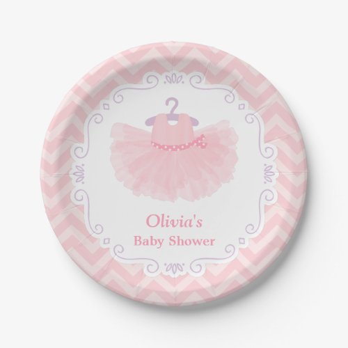 Pink Cute Ballerina Tutu Baby Girl Shower Supplies Paper Plates