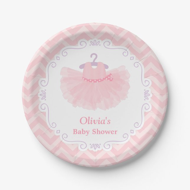 Pink Cute Ballerina Tutu Baby Girl Shower Supplies Paper Plates (Front)