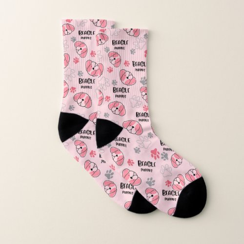 pink cute beagle puppy pattern socks