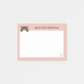 Pink Cute Bear & Paws Add Your Name Post-it Notes by birchandoak at Zazzle