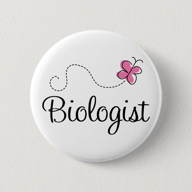 Pink Cute Biologist Pinback Button (Front)