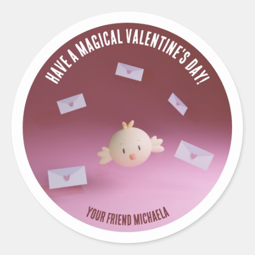 Pink Cute Bird Girl Valentines Day Classic Round Sticker