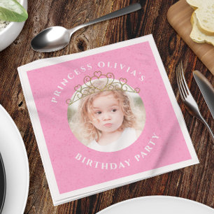 Pink Cute Birthday Photo Princess Tiara Sweet Napkins