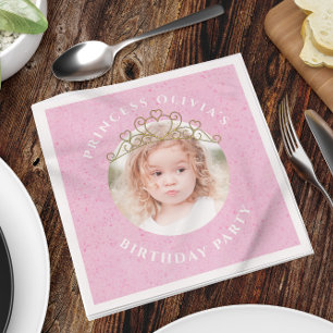 Pink Cute Birthday Photo Princess Tiara Sweet Napkins