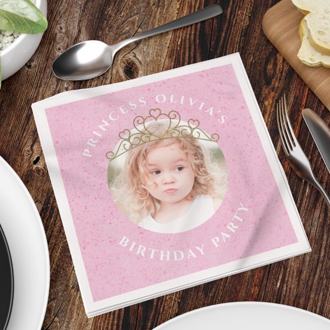 Pink Cute Birthday Photo Princess Tiara Sweet Napkins (Creator Uploaded)