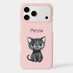 Pink Cute Black Cat Meow iPhone 17 Pro Max Case