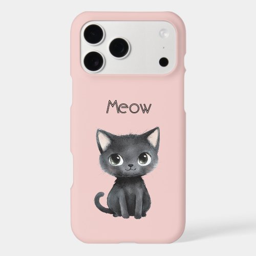 Pink Cute Black Cat Meow iPhone 17 Pro Max Case