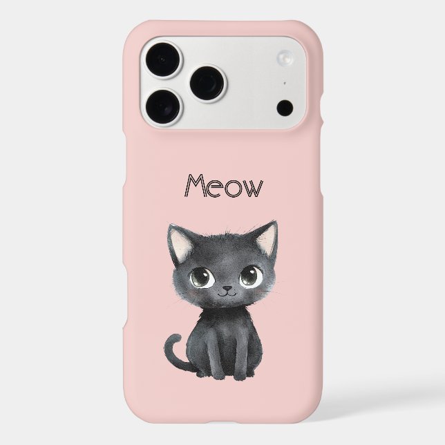 Pink Cute Black Cat Meow iPhone Case (Back)