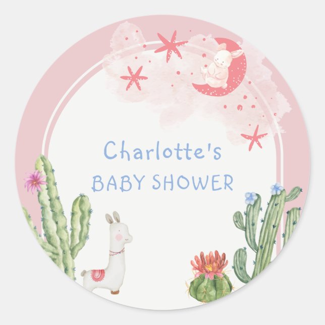 Pink Cute Boho Arch Cactus Toys Girl Baby Shower Classic Round Sticker (Front)
