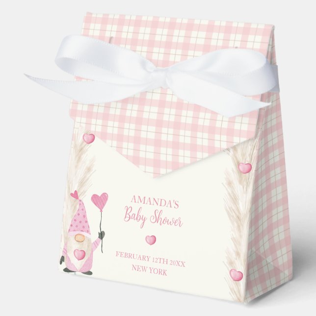 Pink Cute Boho Arch Gingham Sweetheart Baby Shower Favor Boxes (Front)