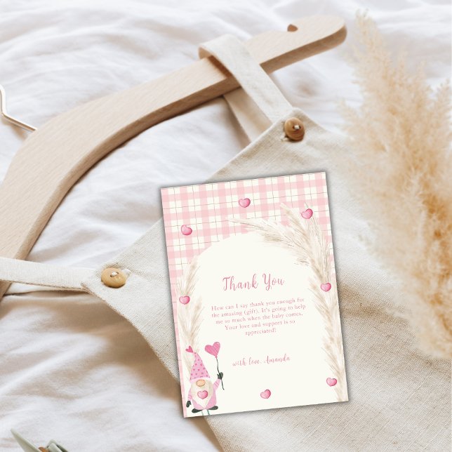 Pink Cute Boho Arch Gingham Sweetheart Baby Shower Thank You Card (Pink Cute Boho Arch Gingham Sweetheart Baby Shower Thank You Card)