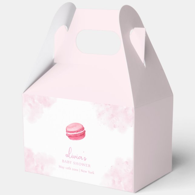 Pink Cute Bonjour Bébé Macaron Baby Shower Favor Boxes (Front)