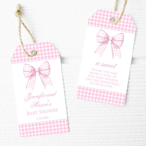Pink cute bow baby shower thank you favor tags