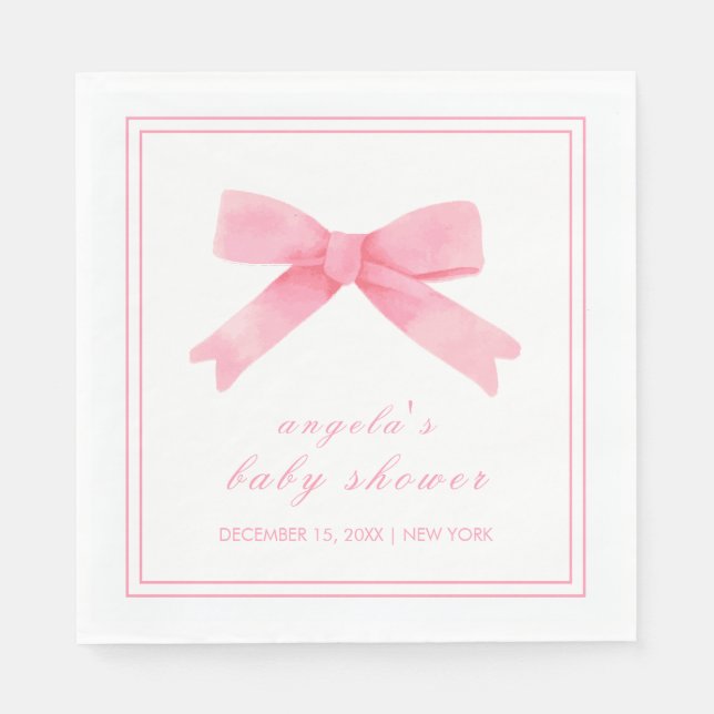 Pink Cute Bow Girl Baby Shower  Napkins (Front)