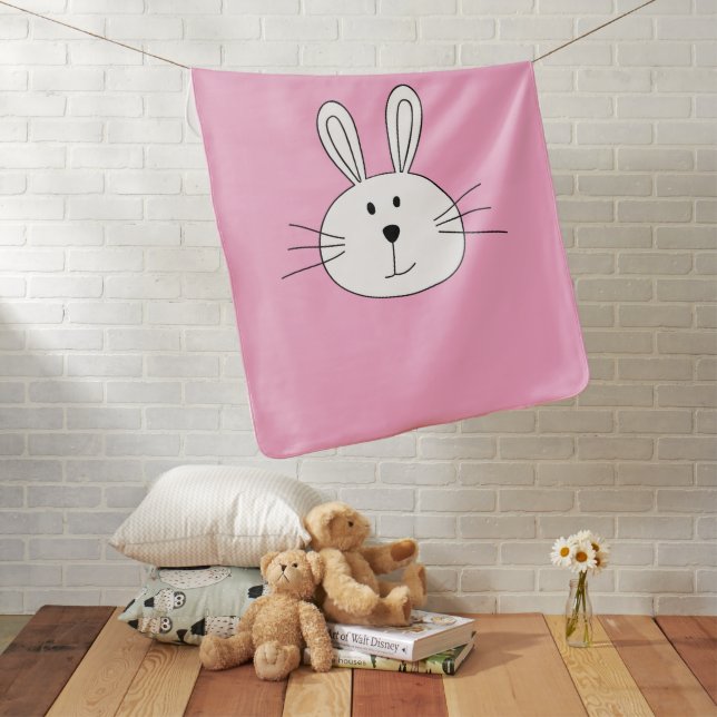 Pink Cute Bunny Face Baby Blanket (In Situ)