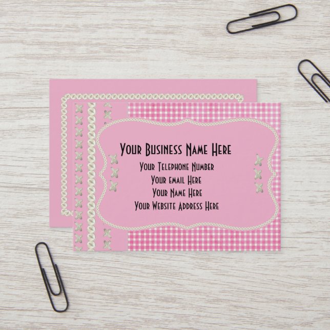Pink Cute Buttons Cross Stitch Business Cards (Front/Back In Situ)