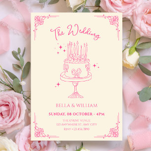 Pink cute cake wedding invitation