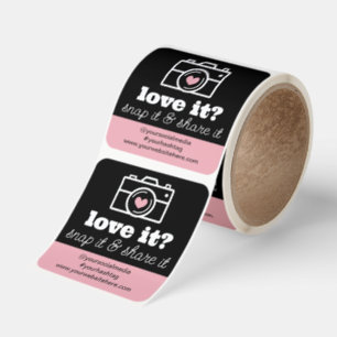 Pink Cute Camera Heart Love It Snap It Share It Square Sticker