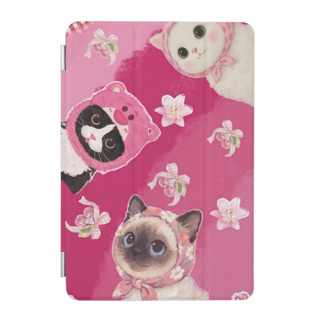 Pink Cute Cat ipad cover Kawaii Kitten Aesthetic (Front)