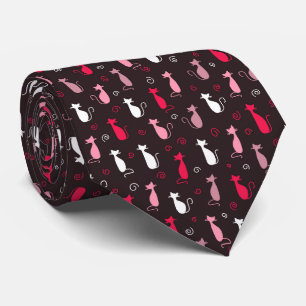 Pink cute cat pattern neck tie