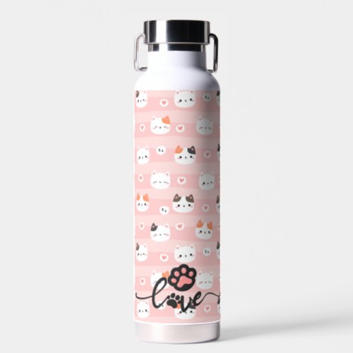 Pink Cute Cats Personalized Kids Water Bottle