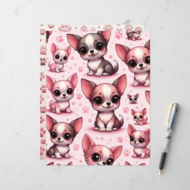 Pink Cute Chihuahua Dog Scrapbook Paper (Front/Back In Situ)