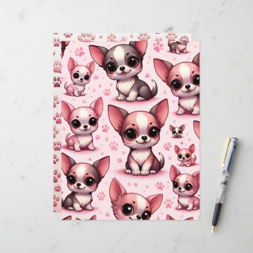 Pink Cute Chihuahua Dog Scrapbook Paper