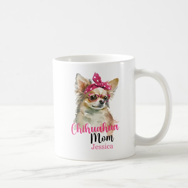 Pink Cute Chihuahua Personalized Dog Mom Coffee Mug (Right)