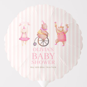 Pink Cute Circus Carnival Teddy Bear Baby Shower Balloon