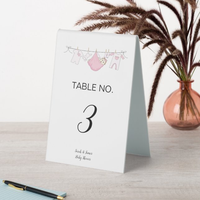 Pink Cute Clothesline Baby Shower Table Number  Table Tent (In SItu (Table))