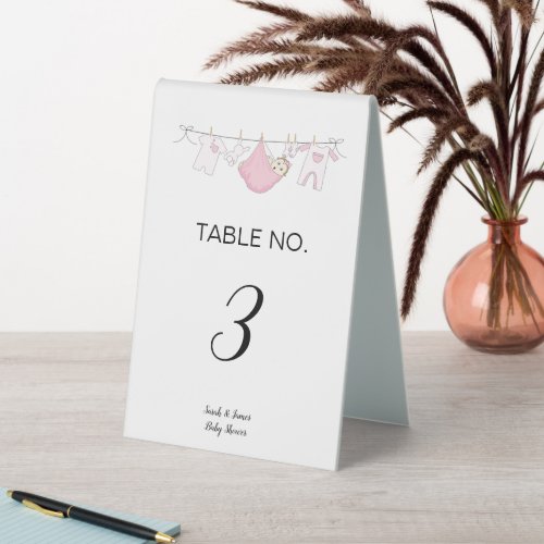 Pink Cute Clothesline Baby Shower Table Number  Table Tent Sign