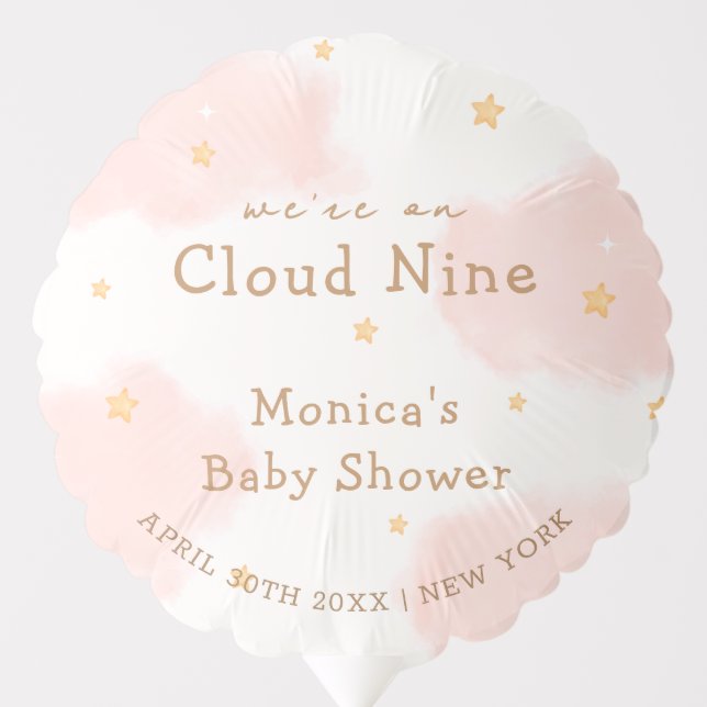 Pink Cute Cloud Nine Girl Baby Shower  Balloon (Front)