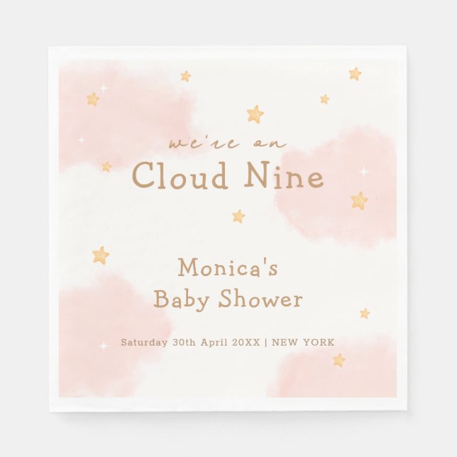 Pink Cute Cloud Nine Girl Baby Shower  Napkins (Front)