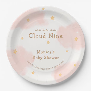 Pink Cute Cloud Nine Girl Baby Shower Paper Plates
