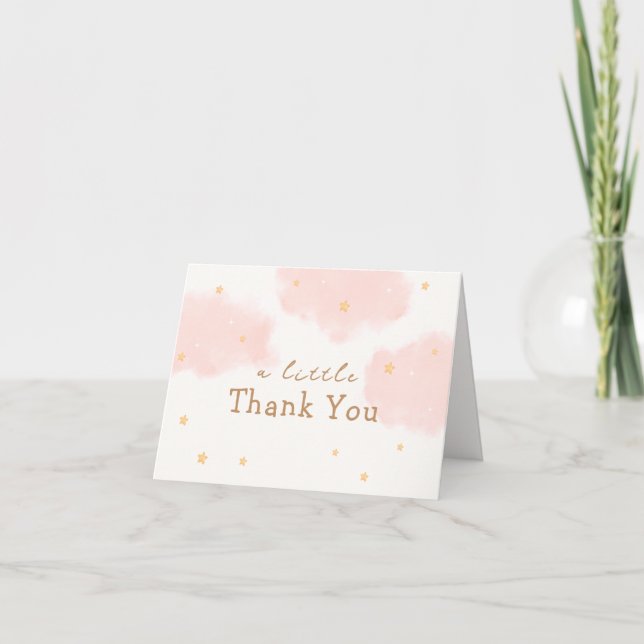 Pink Cute Cloud Nine Girl Baby Shower  Thank You Card (Front)