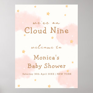 Pink Cute Cloud Nine Girl Baby Shower Welcome Poster