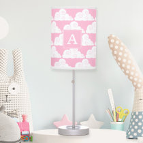 Pink Cute Cloud Pattern Monogrammed table lamp