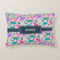 Pink | Cute Colorful Dinosaur Pattern Kids Name Accent Pillow