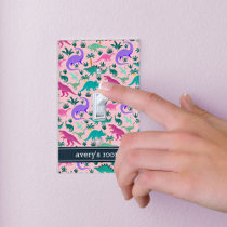 Pink | Cute Colorful Dinosaur Pattern Kids Name Light Switch Cover