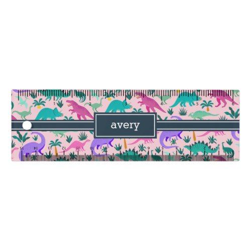 Pink  Cute Colorful Dinosaur Pattern Kids Name Ruler